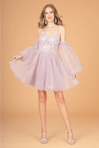 Short Puff Sleeve A-line Dress by Elizabeth K GS3095 - Short Cocktail Dresses