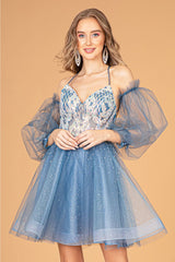 Short Puff Sleeve A-line Dress by Elizabeth K GS3095 - Short Cocktail Dresses
