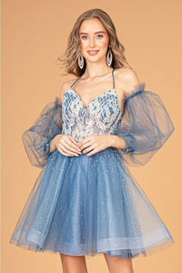 Short Puff Sleeve A-line Dress by Elizabeth K GS3095 - Short Cocktail Dresses