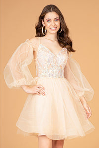 Short Puff Sleeve A-line Dress by Elizabeth K GS3095 - Short Cocktail Dresses