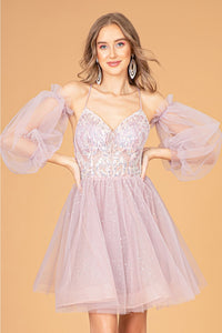 Short Puff Sleeve A-line Dress by Elizabeth K GS3095 - Short Cocktail Dresses
