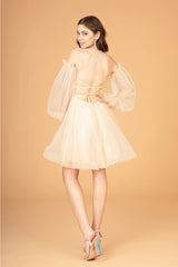 Short Puff Sleeve A-line Dress by Elizabeth K GS3095 - Short Cocktail Dresses