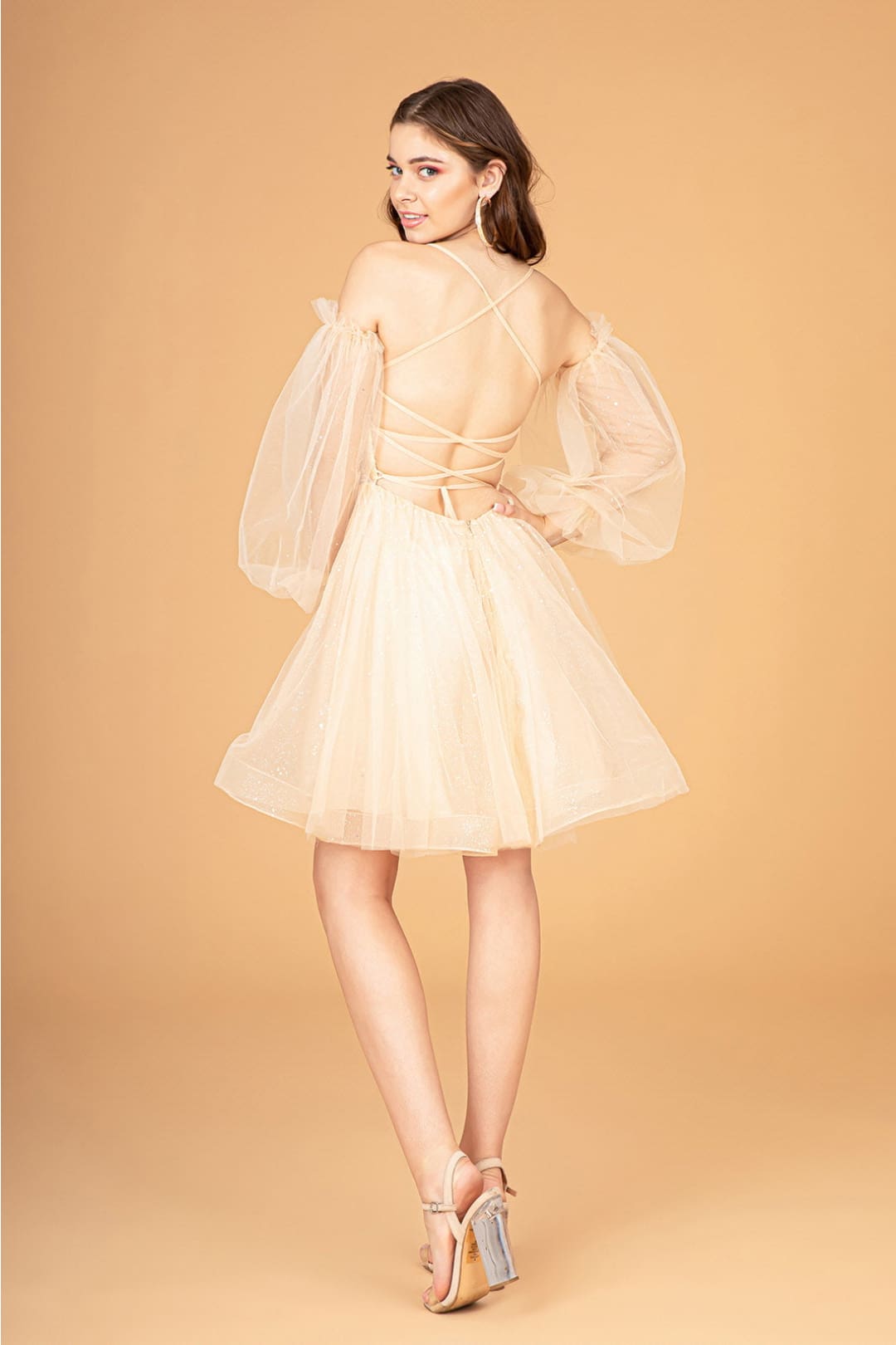 Short Puff Sleeve A-line Dress by Elizabeth K GS3095 - Short Cocktail Dresses