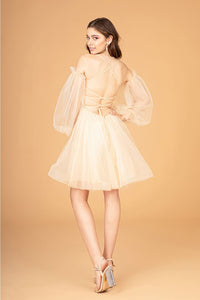 Short Puff Sleeve A-line Dress by Elizabeth K GS3095 - Short Cocktail Dresses