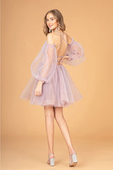 Short Puff Sleeve A-line Dress by Elizabeth K GS3095 - Short Cocktail Dresses