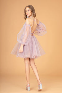 Short Puff Sleeve A-line Dress by Elizabeth K GS3095 - Short Cocktail Dresses