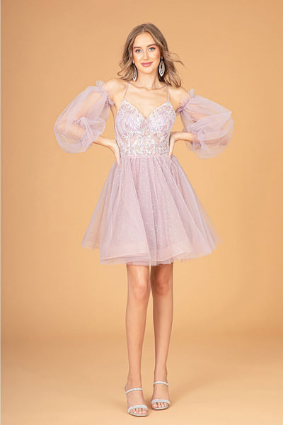 Short Puff Sleeve A-line Dress by Elizabeth K GS3095 - XS / Mauve - Short Cocktail Dresses