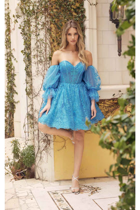 Ocean Blue Bridesmaid Dresses-Inexpensive Glitter Print A-Line Juliet 895