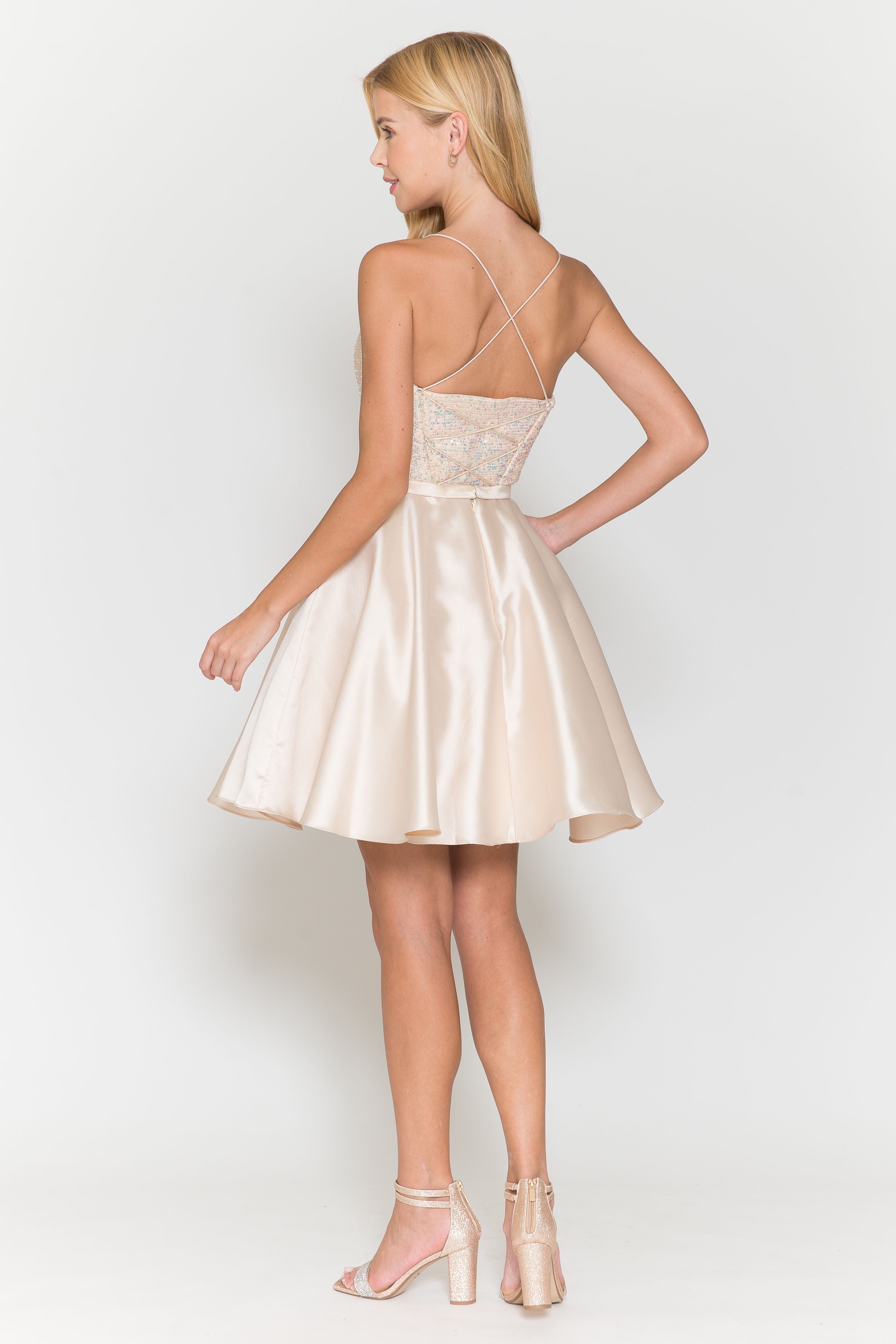 Poly USA 8730 Short Sequin Bodice A-line Dress