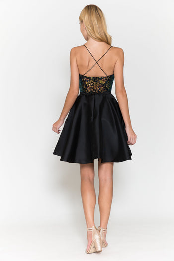 Poly USA 8730 Short Sequin Bodice A-line Dress