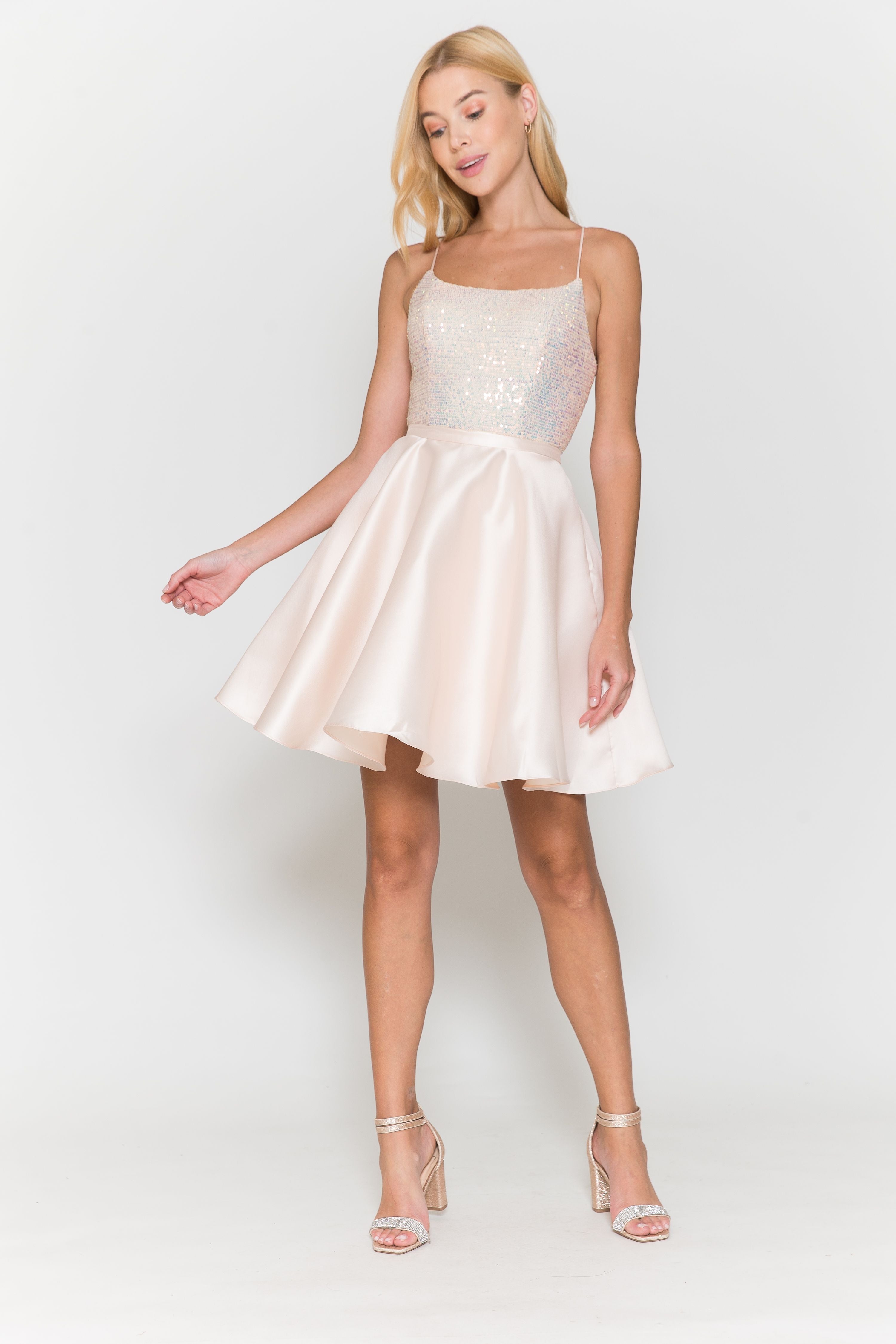 Poly USA 8730 Short Sequin Bodice A-line Dress