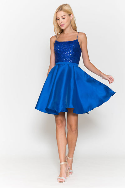 Poly USA 8730 Short Sequin Bodice A-line Dress