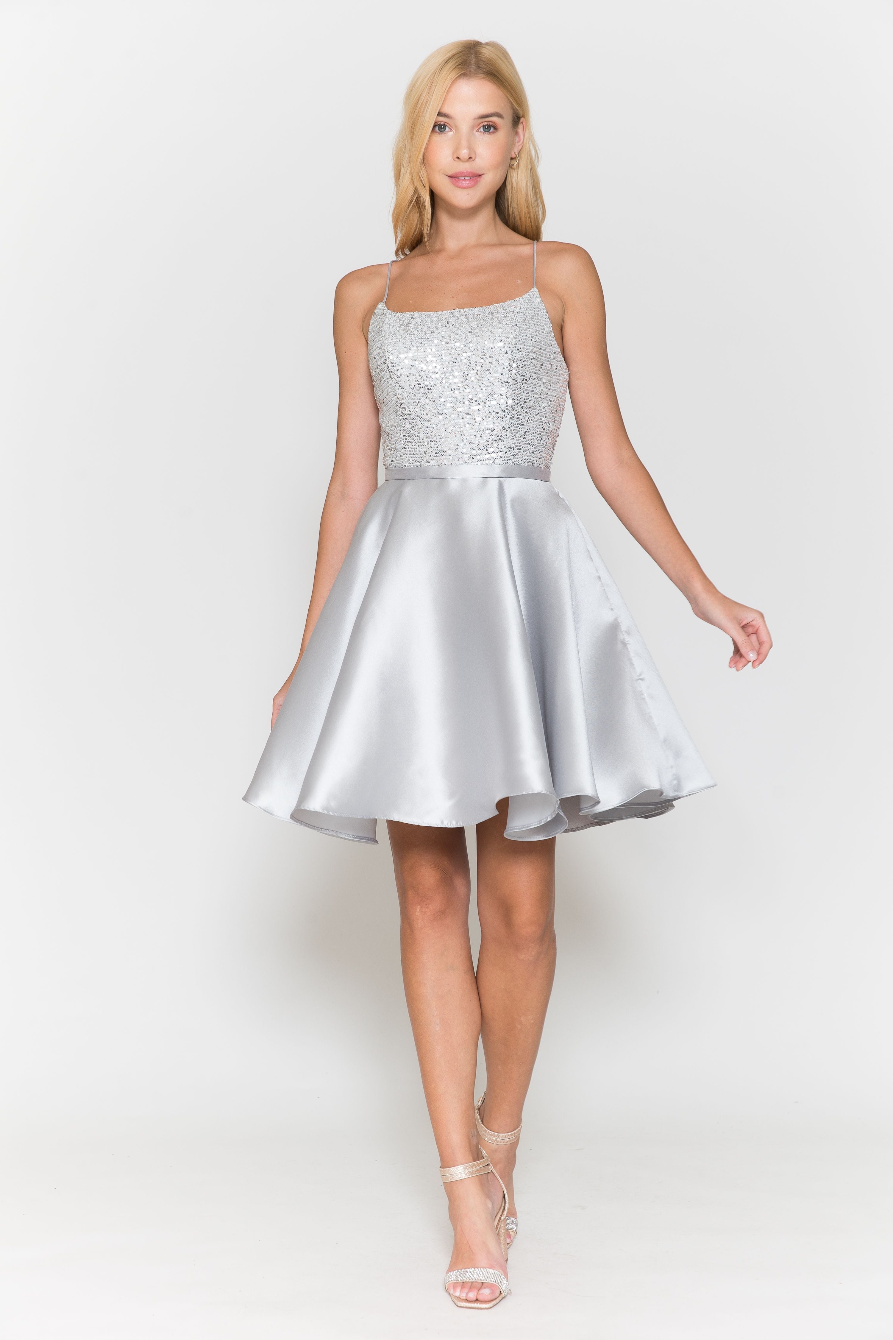 Poly USA 8730 Short Sequin Bodice A-line Dress
