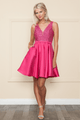 Poly USA 8954 Short Sequin Bodice A-line Dress