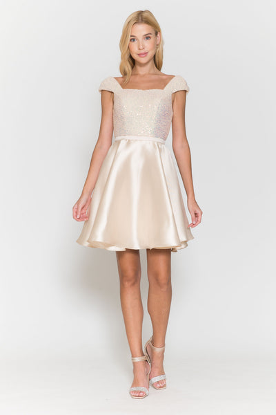 Poly USA 8732 Short Sequin Bodice Cap Sleeve Dress