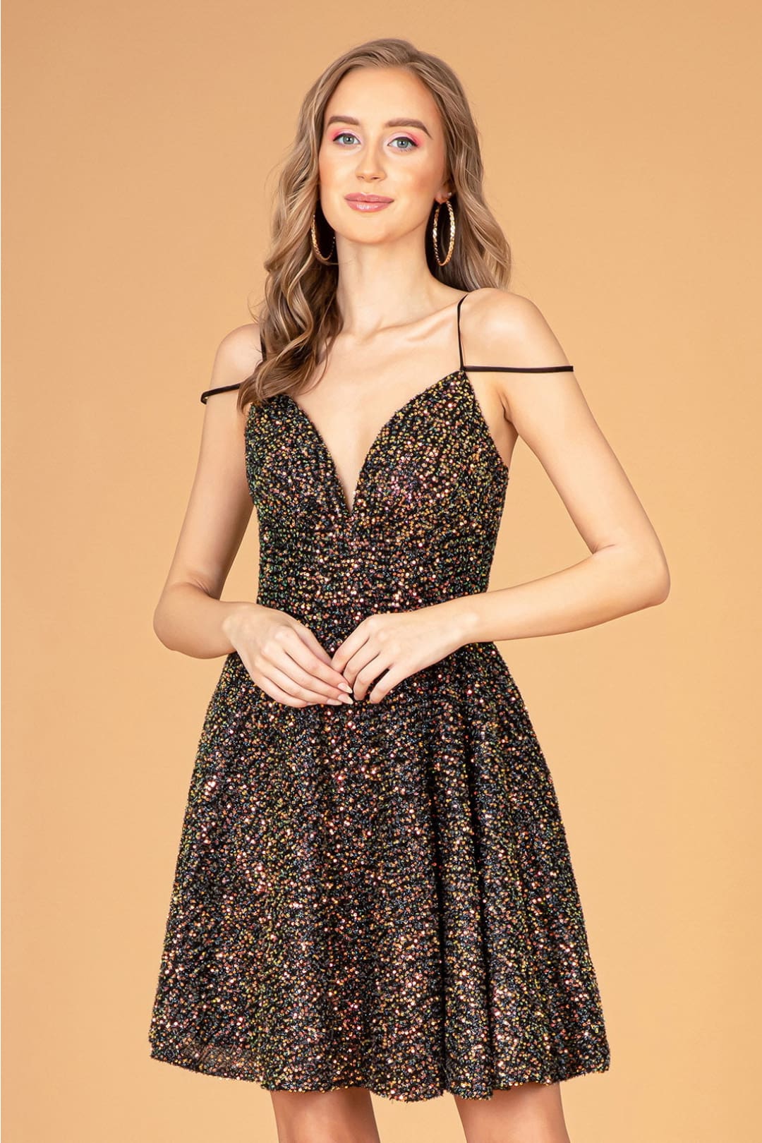 Short Sequin Cold Shoulder Dress by Elizabeth K GS3097 - Short Cocktail Dresses