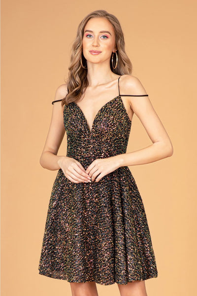 Short Sequin Cold Shoulder Dress by Elizabeth K GS3097 - Short Cocktail Dresses