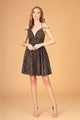 Short Sequin Cold Shoulder Dress by Elizabeth K GS3097 - XS / Black/Gold - Short Cocktail Dresses