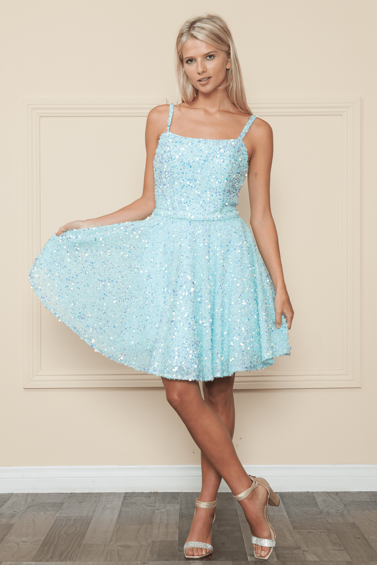 Poly USA 8930 Short Sequin Velvet A-line Dress