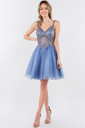 Short Sheer Bodice Glitter Dress by Elizabeth KGS1967