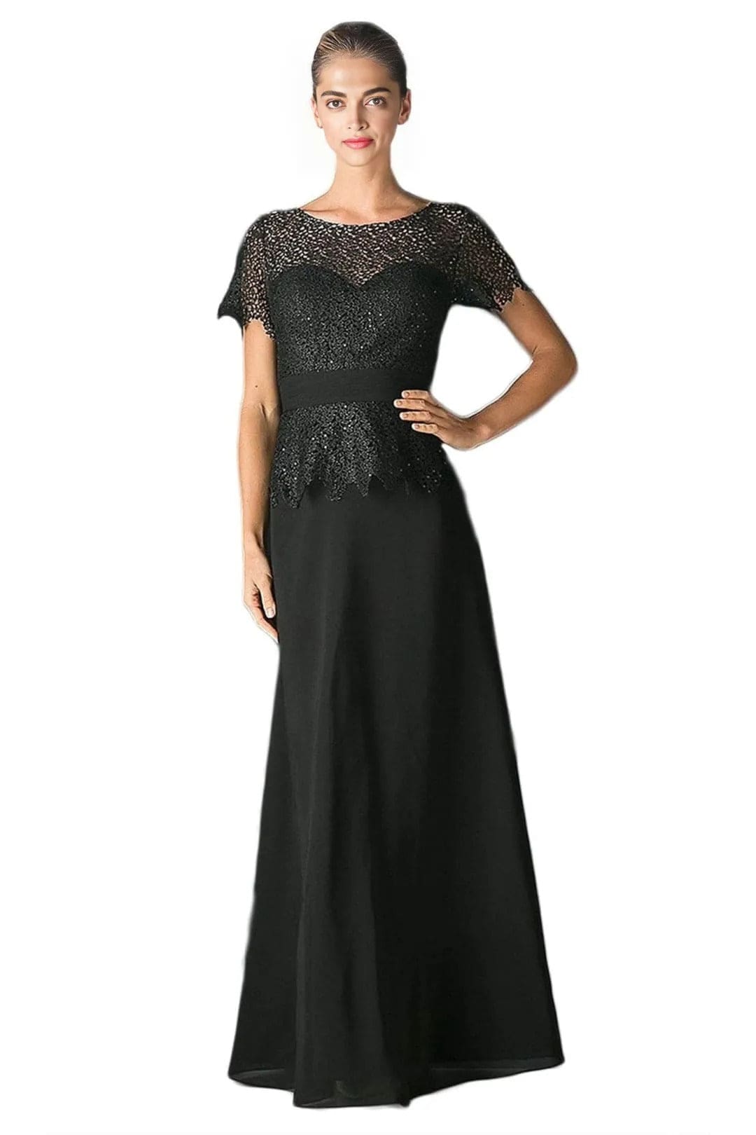 Short Sleeve Illusion Bateau Dress 2025 Elegant Evening Gown - Black / XS - Prom