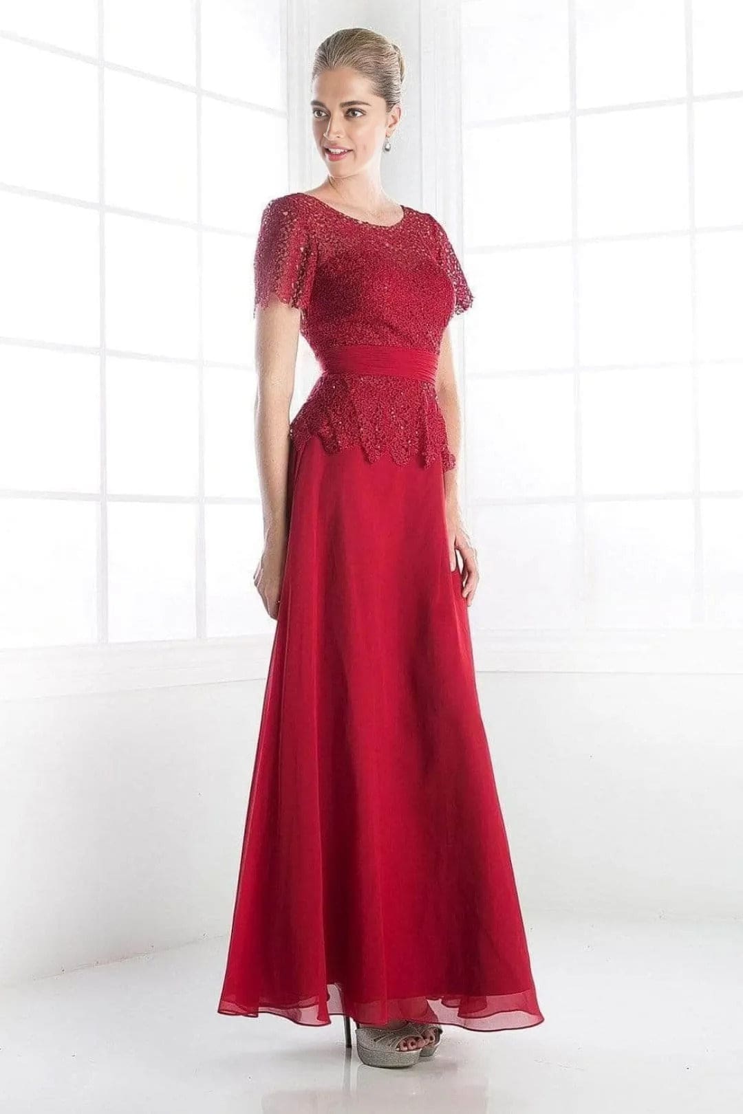Short Sleeve Illusion Bateau Dress 2025 Elegant Evening Gown - Burgundy / XS - Prom