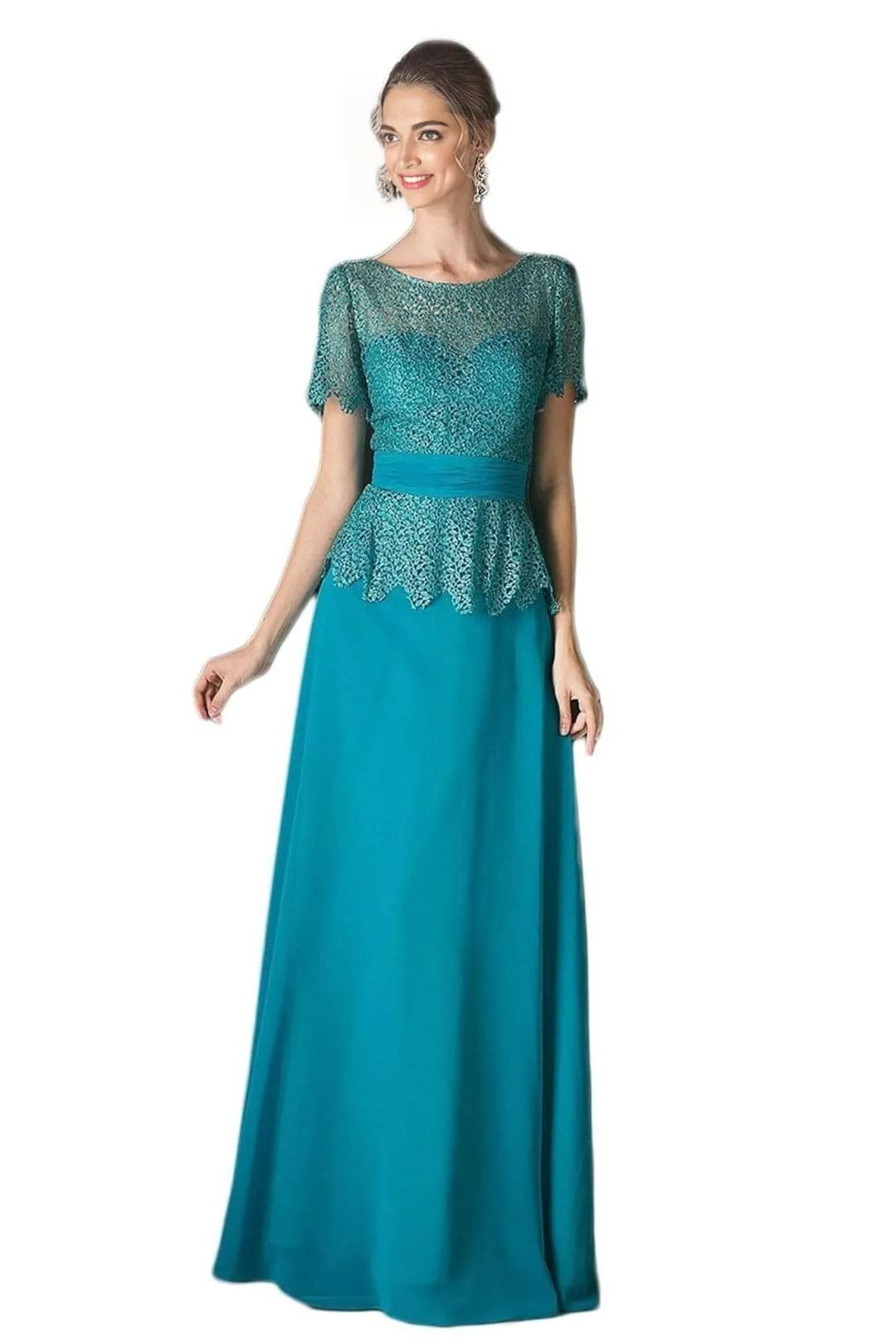 Short Sleeve Illusion Bateau Dress 2025 Elegant Evening Gown - Jade / XS - Prom