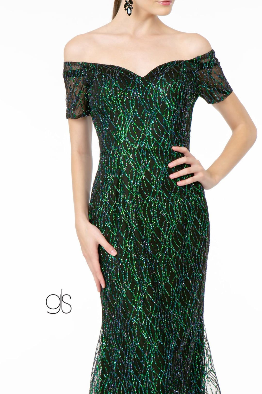 Short Sleeve Long Glitter Mermaid Dress by Elizabeth K GL1846 - Long Formal Dresses