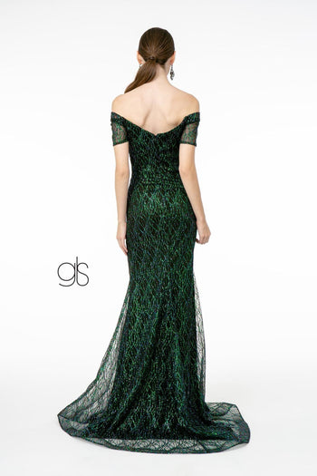 Short Sleeve Long Glitter Mermaid Dress by Elizabeth K GL1846 - Long Formal Dresses