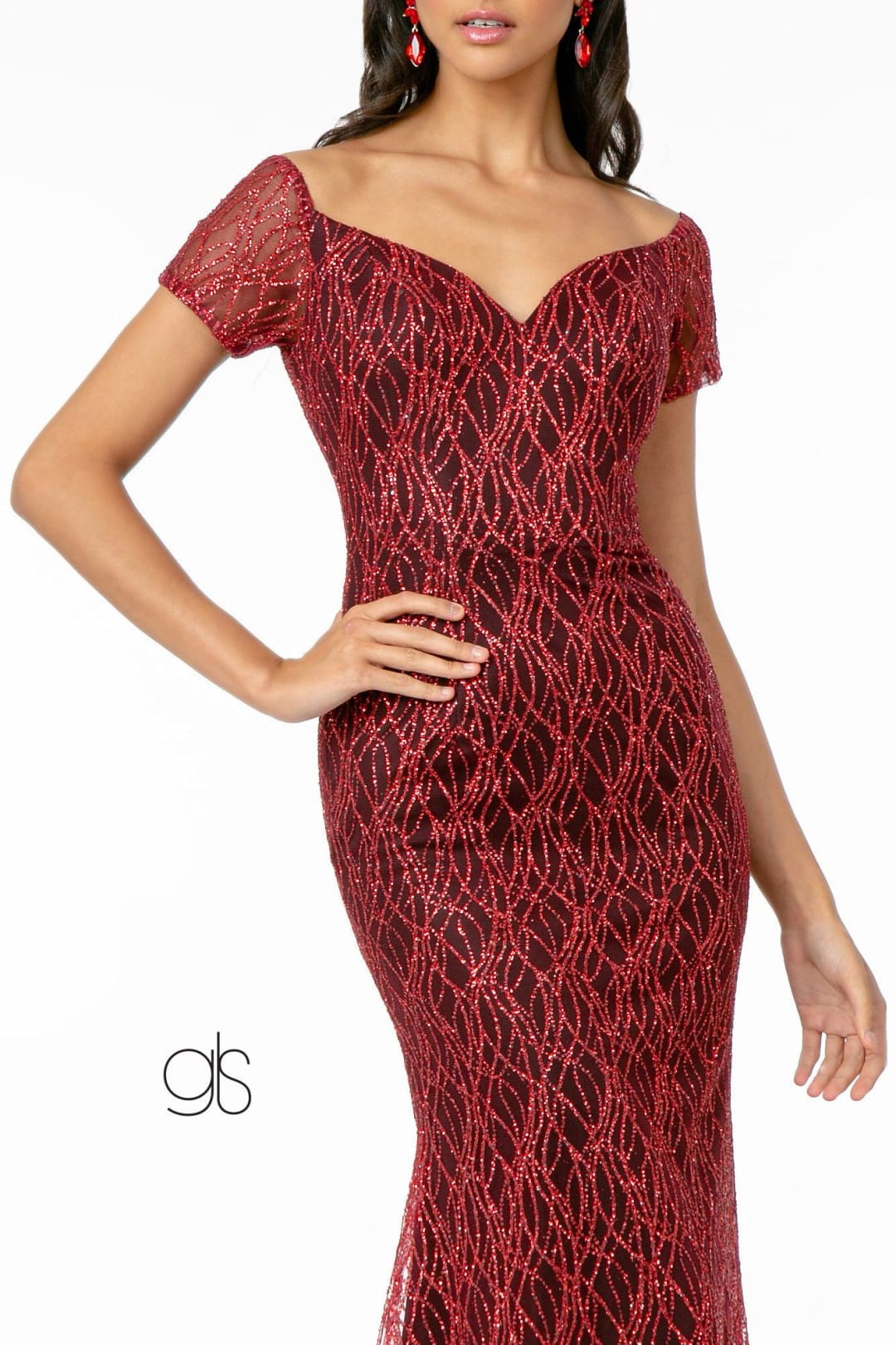 Short Sleeve Long Glitter Mermaid Dress by Elizabeth K GL1846 - Long Formal Dresses