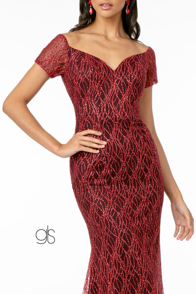 Short Sleeve Long Glitter Mermaid Dress by Elizabeth K GL1846 - Long Formal Dresses