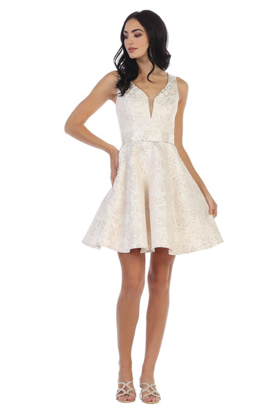 Short Sleeveless Homecoming Jacquard Cocktail Dress - The Dress Outlet