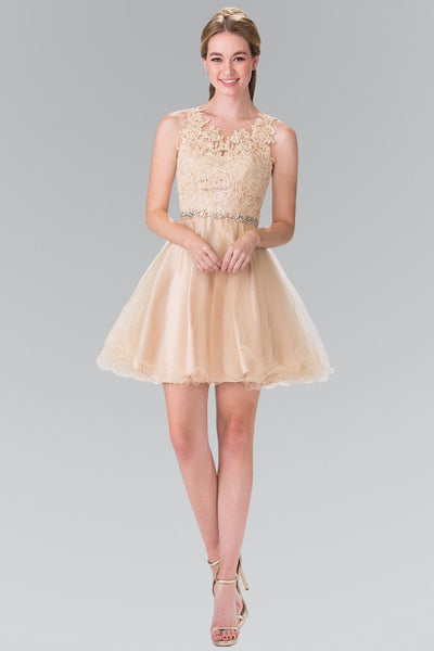 Short Sleeveless Dress with Lace Illusion Top by Elizabeth K GS2375-Short Cocktail Dresses-ABC Fashion