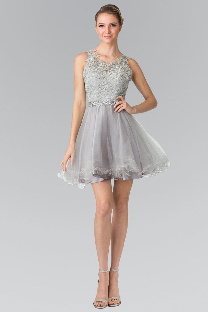 Short Sleeveless Dress with Lace Illusion Top by Elizabeth K GS2375-Short Cocktail Dresses-ABC Fashion