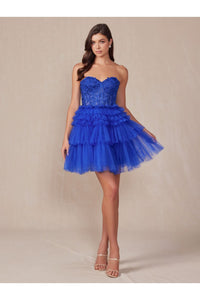 Short Strapless A-line Tiered Dress by Juliet JT918S - Royal Blue / 2 - Short Cocktail Dresses