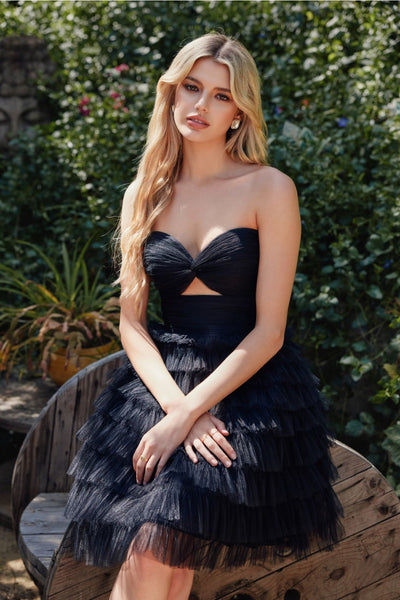 Short Strapless A-line Tiered Dress by Juliet JT921H - Short Cocktail Dresses