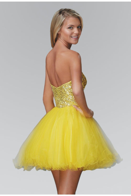 Short Strapless Dress with Jeweled Bodice by Elizabeth K GS2034-Short Cocktail Dresses-ABC Fashion