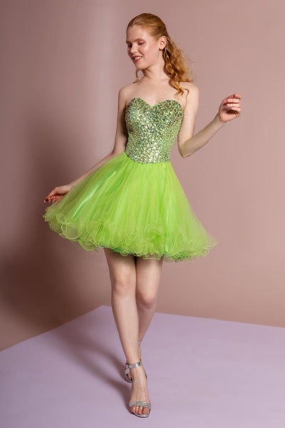 Short Strapless Dress with Jeweled Bodice by Elizabeth K GS2034 - XS / Light Green - Short Cocktail Dresses