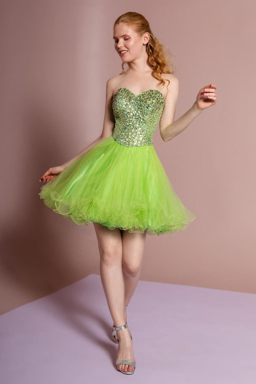 Short Strapless Dress with Jeweled Bodice by Elizabeth K GS2034 - XS / Light Green - Short Cocktail Dresses