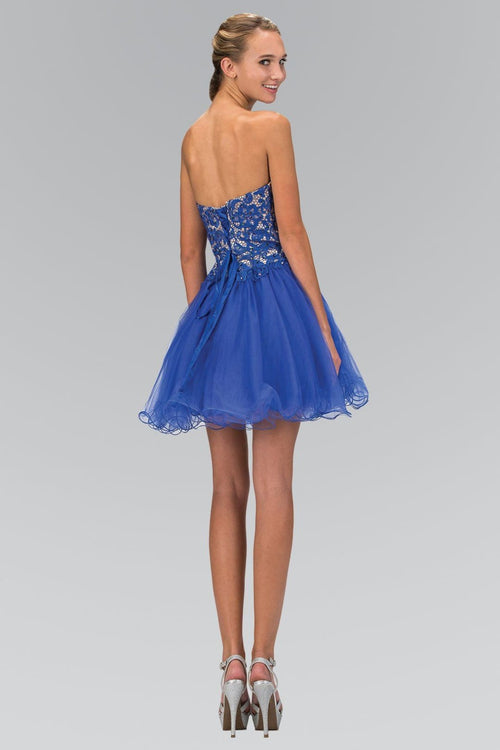 Short Strapless Dress with Lace Bodice by Elizabeth K GS1110 - Short Cocktail Dresses