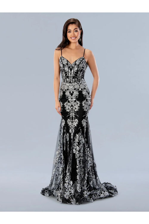 Silver and Black Prom Dress Sequins Evening Gown Stella Couture 24159 - Silver / Dresses