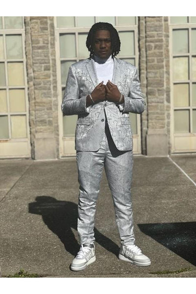 Silver Grey Groomsmen Suit for Men & Boys - Perfect for Weddings + Free Tie - Suits