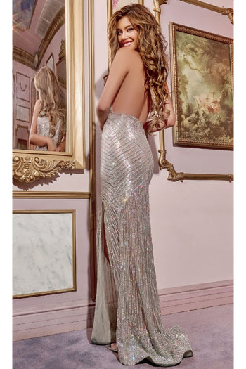 Silver Halter Prom Dress: Jovani D5609 - Apparel & Accessories > Clothing > Dresses