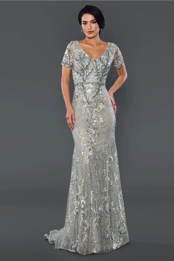 Silver Mother of Bride Dress Short Sleeve Gown Stella Couture 22062 - Silver / 8 - Dresses