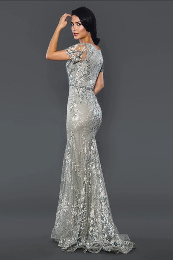 Silver Mother of Bride Dress Short Sleeve Gown Stella Couture 22062 - Dresses