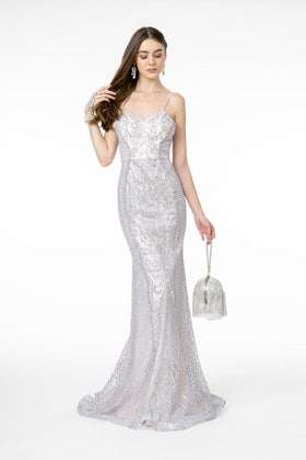 Silver Prom Dress Open Back Spaghetti Straps Special Occasion Dress