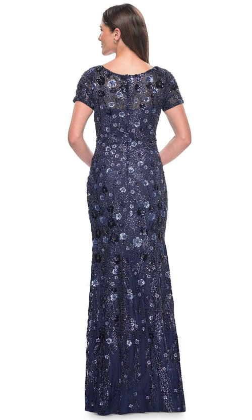 La Femme 31779 Beaded Sequin Embroidered V Neck Evening Gown