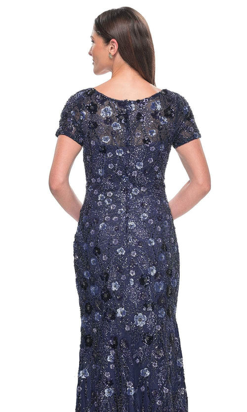 La Femme 31779 Beaded Sequin Embroidered V Neck Evening Gown
