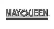 Simple black text logo with ’MAYQUEEN’ featuring a paw print symbol as the O.