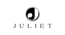 Simple black and white circular logo design with the word ’JULIET’ underneath.